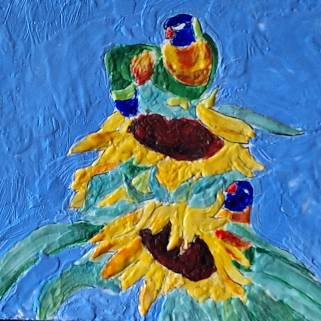 Parrot and Sun Flowers Series Feeding Time